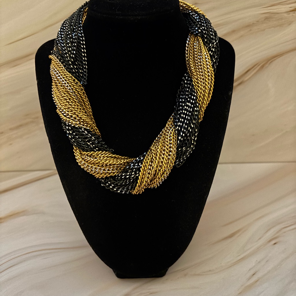Jay Feinberg Strongwater Gold & Black Multi Strand Twisted Necklace 17”